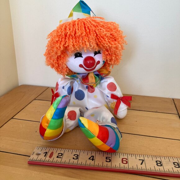 Dolmax Polka Dot Happy Clown Doll Shelf Sitter Vintage 70s Toy Rainbow 14" Tall - Picture 7 of 9